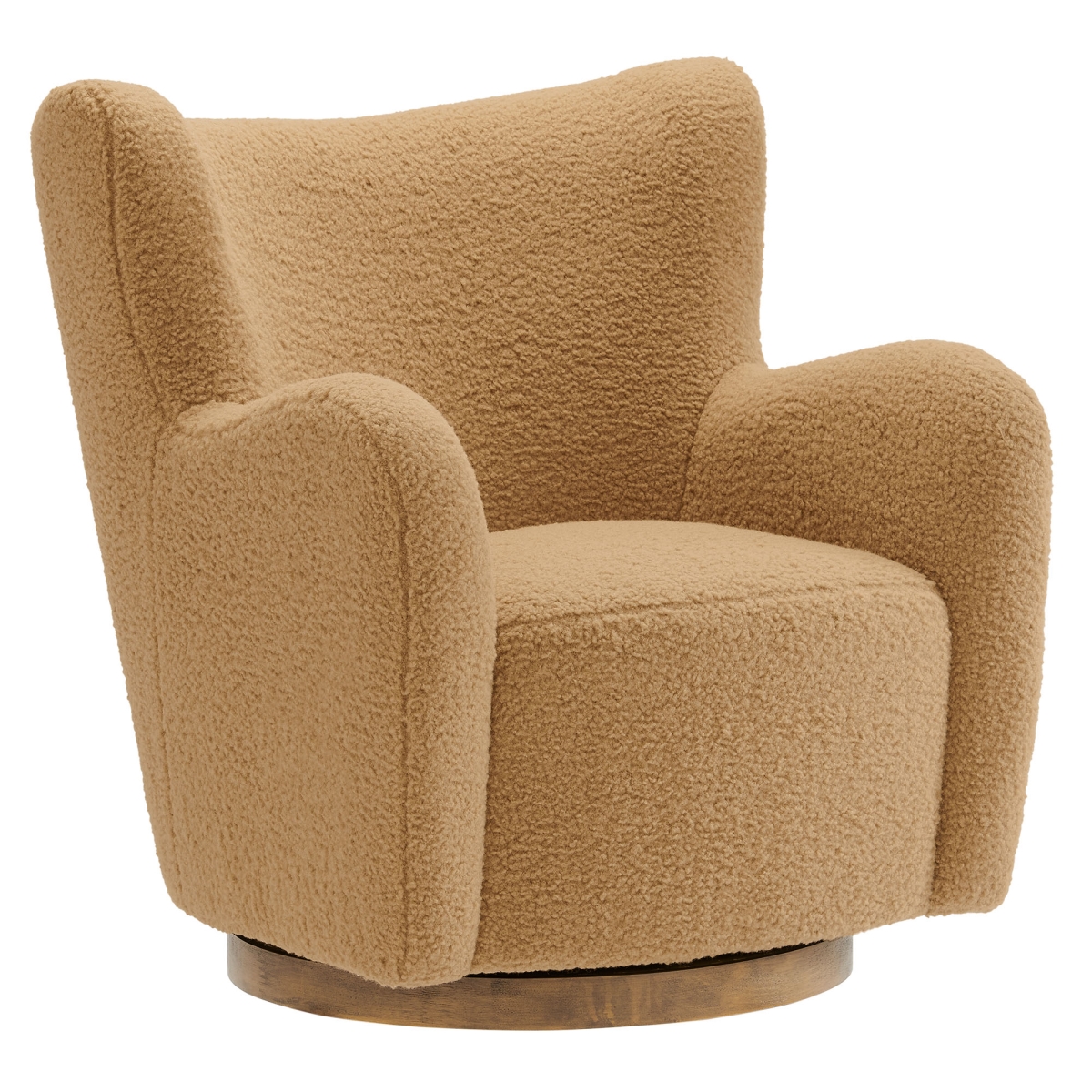 EEI-7105-CAM-WAL Montrose Wingback Sherpa Swivel Accent Chair, Camel & Walnut