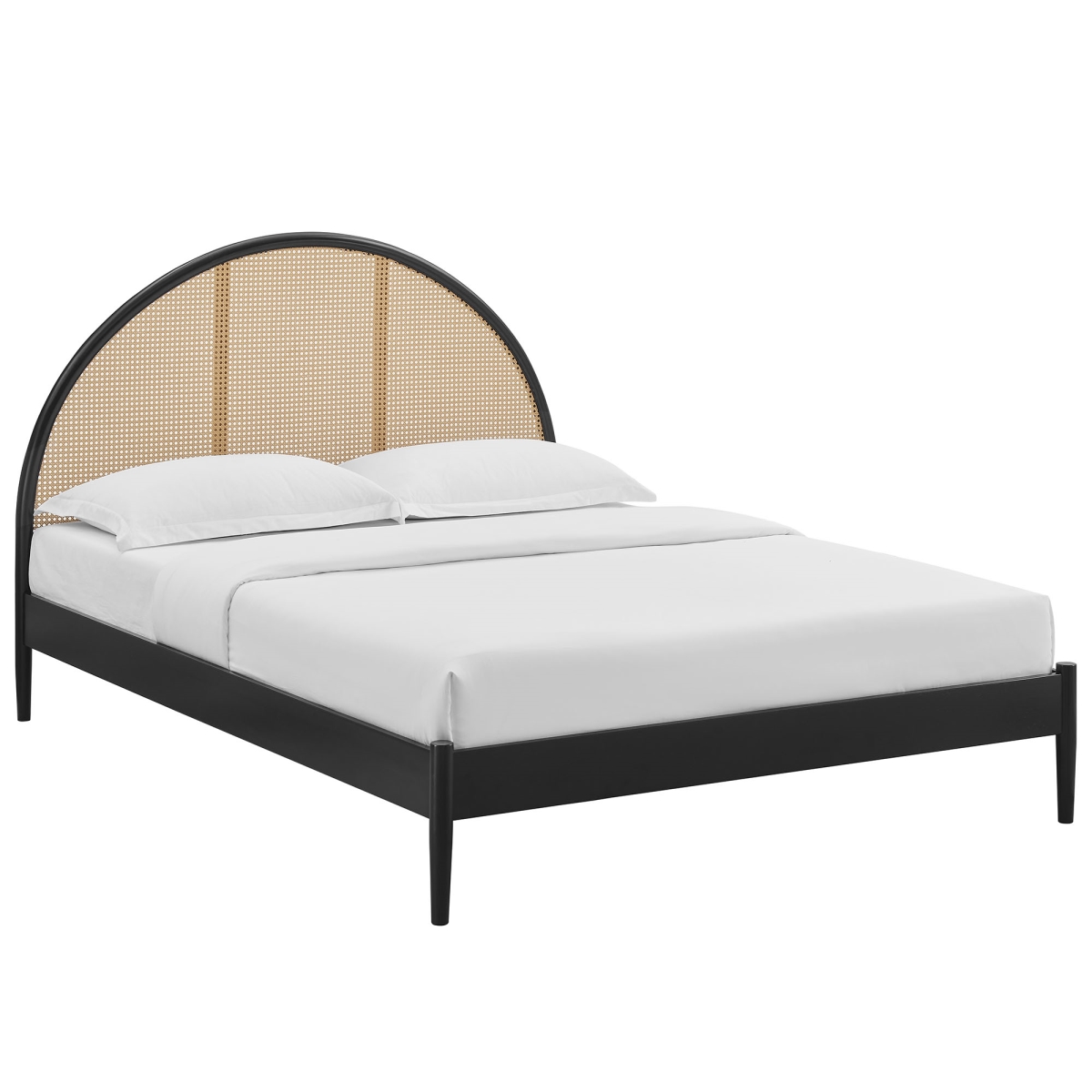 MOD-7214-BLK Odette Arched Rattan Cane Platform Bed, Black - Queen Size