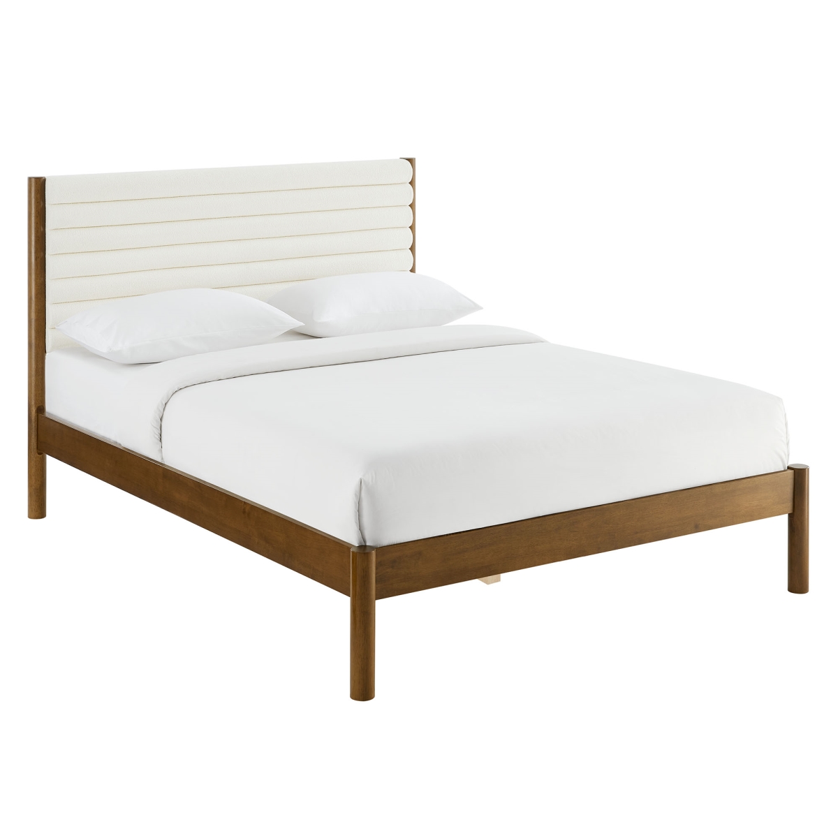 Picture of Modway Furniture MOD-7198-FEA-WAL 64.06 x 85.24 x 47.25 in. Olea Channel Tufted Boucle Solid Wood Queen Platform Bed&#44; Feather Walnut