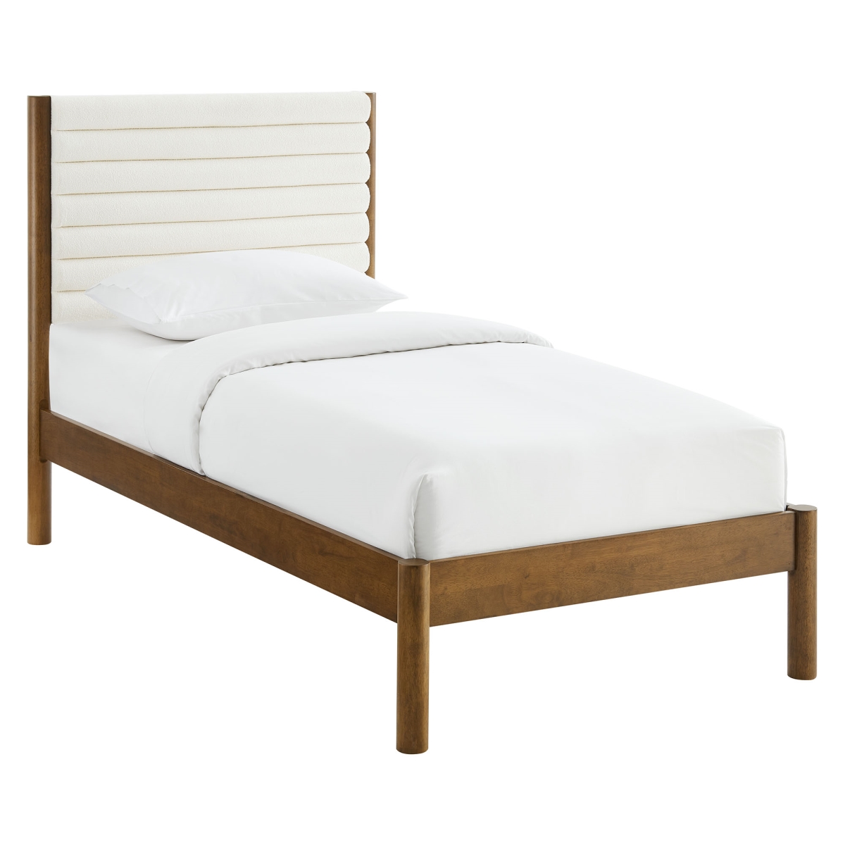 Picture of Modway Furniture MOD-7196-FEA-WAL 42.72 x 80.12 x 47.25 in. Olea Channel Tufted Boucle Solid Wood Twin Platform Bed&#44; Feather Walnut