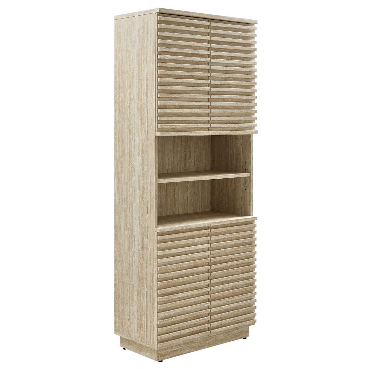 EEI-7179-TRA Render Tall Faux Linen Storage Cabinet, Travertine