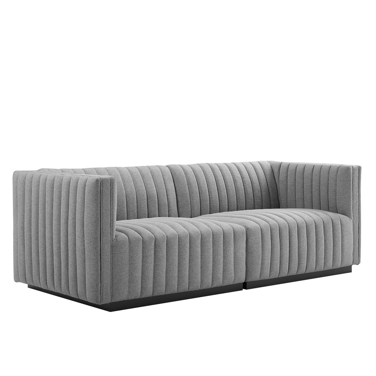 EEI-5786-BLK-LGR Conjure Channel Tufted Upholstered Fabric Loveseat, Black & Light Gray