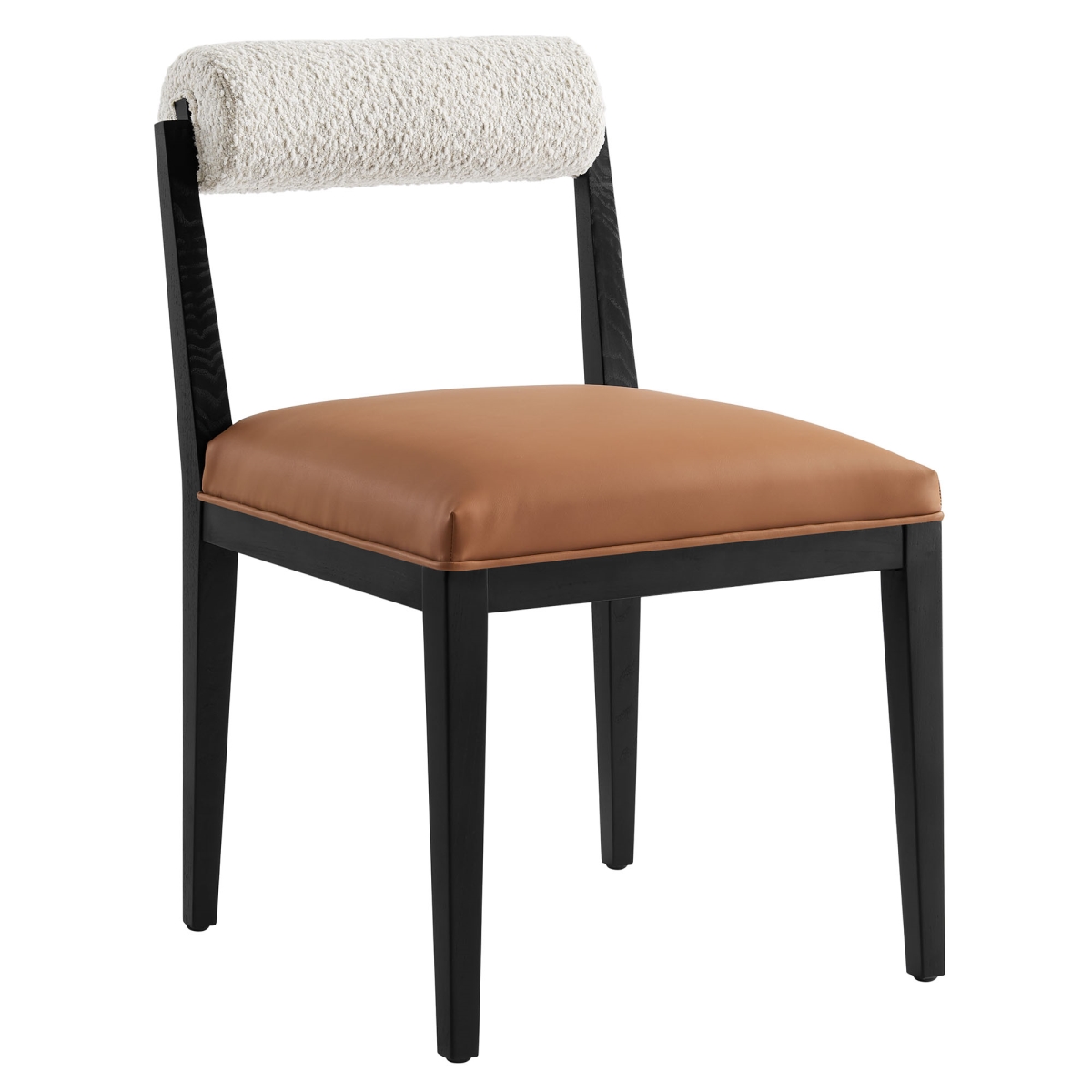 Modway EEI-6992-PRL-TAN-BLK Kai Boucle & Vegan Leather Dining Chair - Pearl, Tan & Black