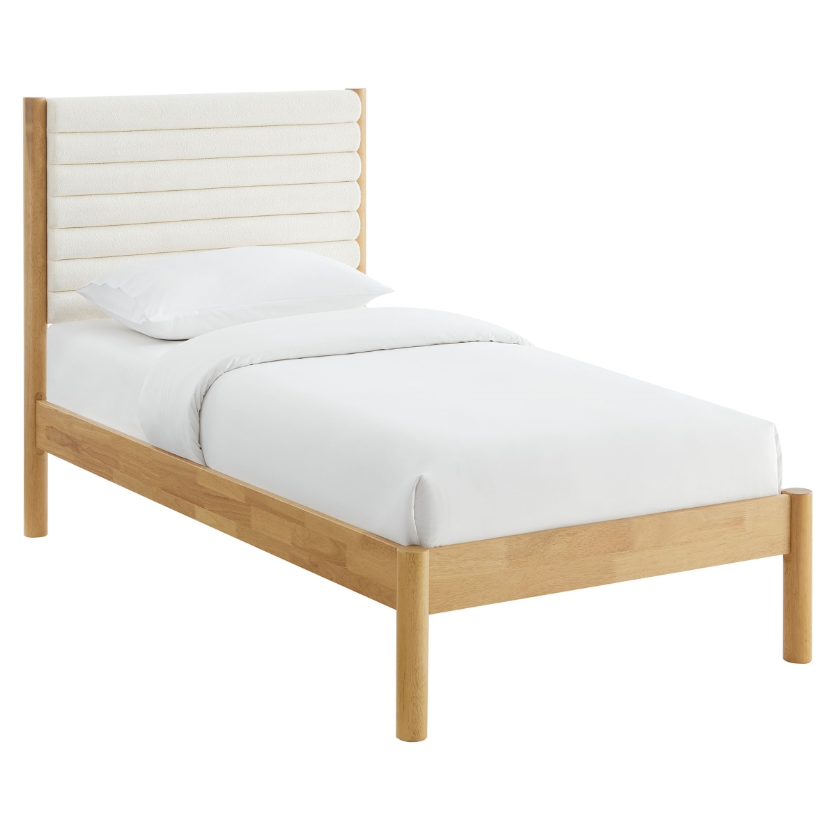 Picture of Modway Furniture MOD-7196-FEA-OAK 42.72 x 80.12 x 47.25 in. Olea Channel Tufted Boucle Solid Wood Twin Platform Bed&#44; Feather Oak