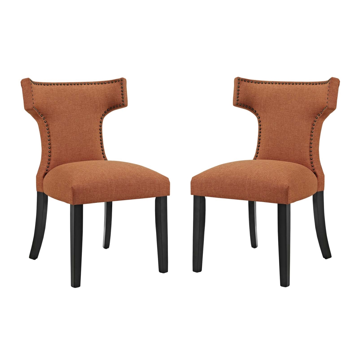 EEI-2741-ORA-SET Curve Fabric Dining Side Chair, Orange - Set of 2