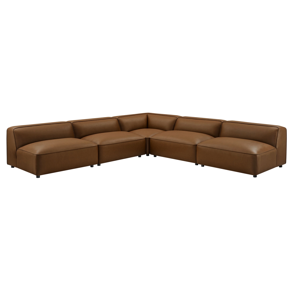 EEI-7133-COF Auren Upholstered Armless L-Shaped Vegan Leather Modular Sofa - Coffee - 5 Piece