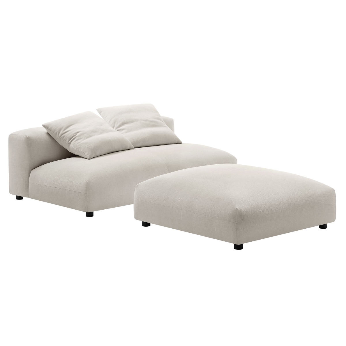 EEI-7031-SAL Solace Modular Upholstered Fabric Armless Loveseat & Ottoman Set, Salt