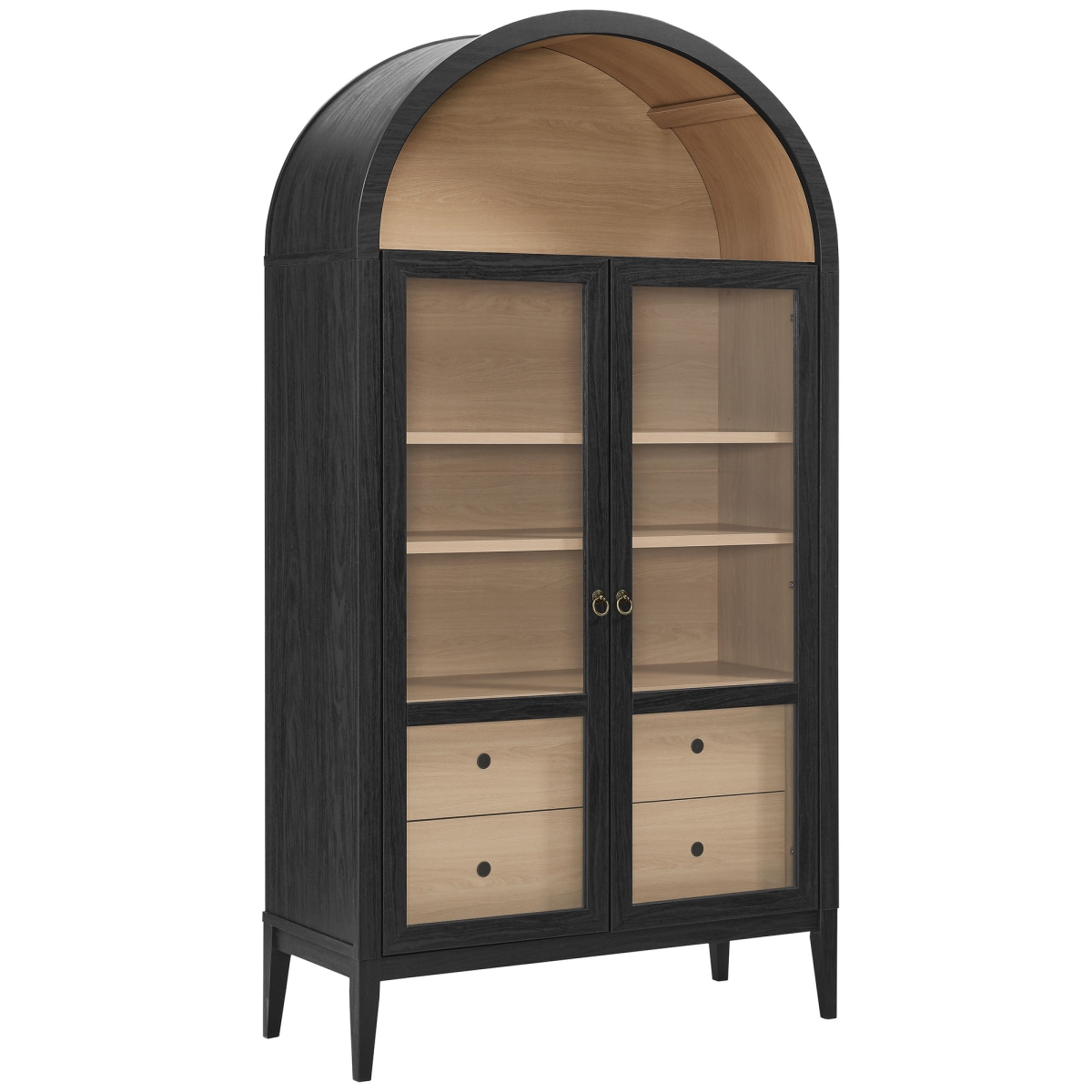 EEI-7168-BLK-OAK 74 in. Nolan Tall Wide Arched Storage Display Cabinet, Black Oak