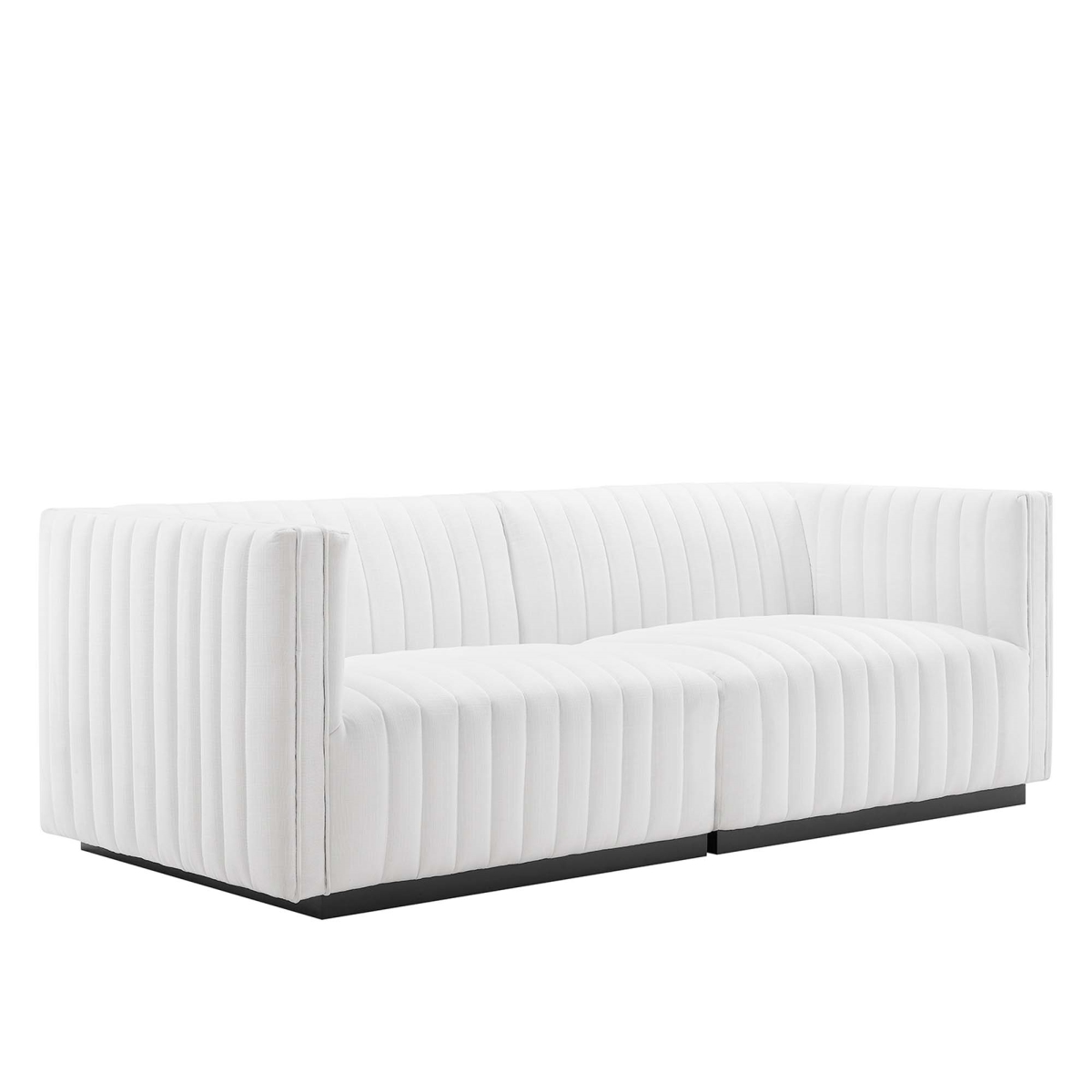 EEI-5786-BLK-WHI Conjure Channel Tufted Upholstered Fabric Loveseat, Black & White