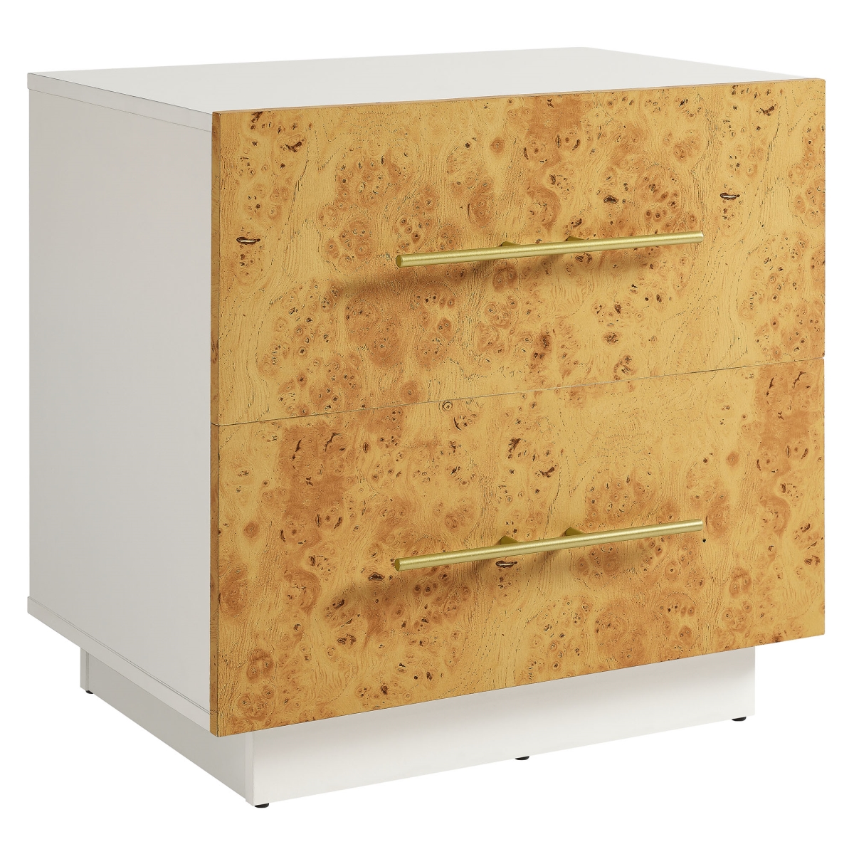 MOD-7159-WHI-BUR Abel 2-Drawer White Bleached Burl Wood Nightstand