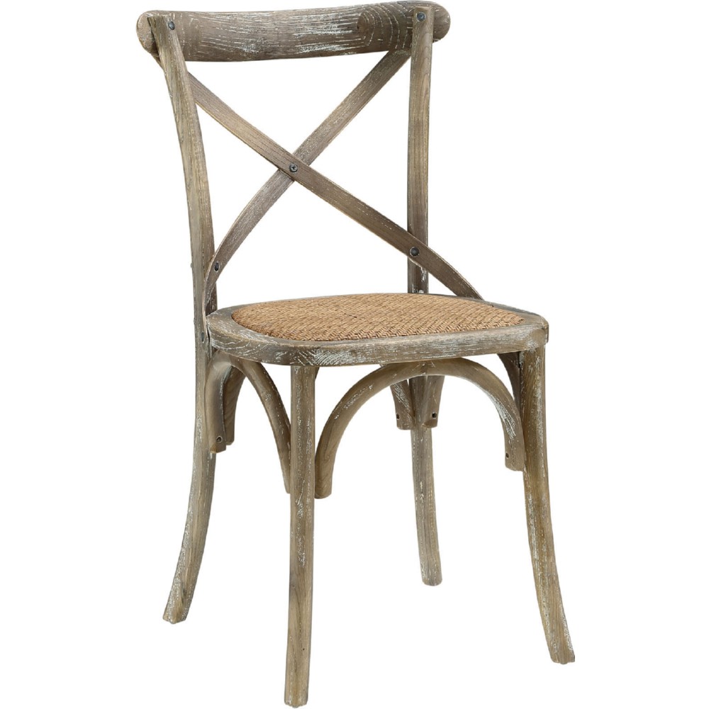EastEnd  Gear Dining Chair with Gray X Back Frame with Rattan Seat