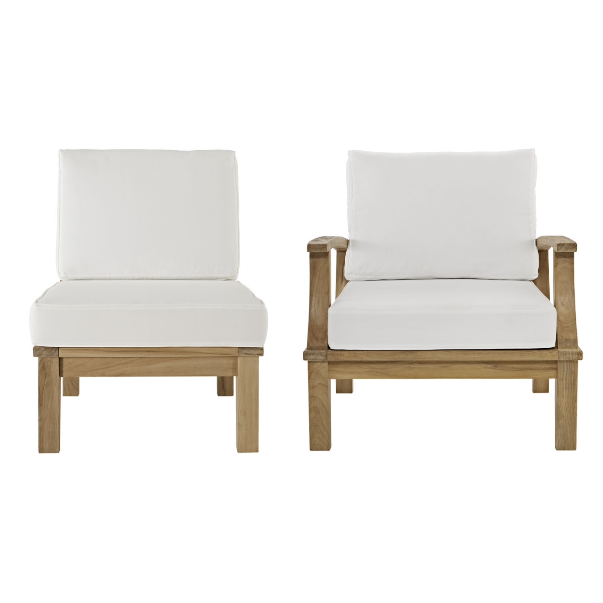 EastEnd EEI-1823-NAT-WHI-SET 2 Piece Marina Outdoor Patio Teak Sofa Set, Natural White