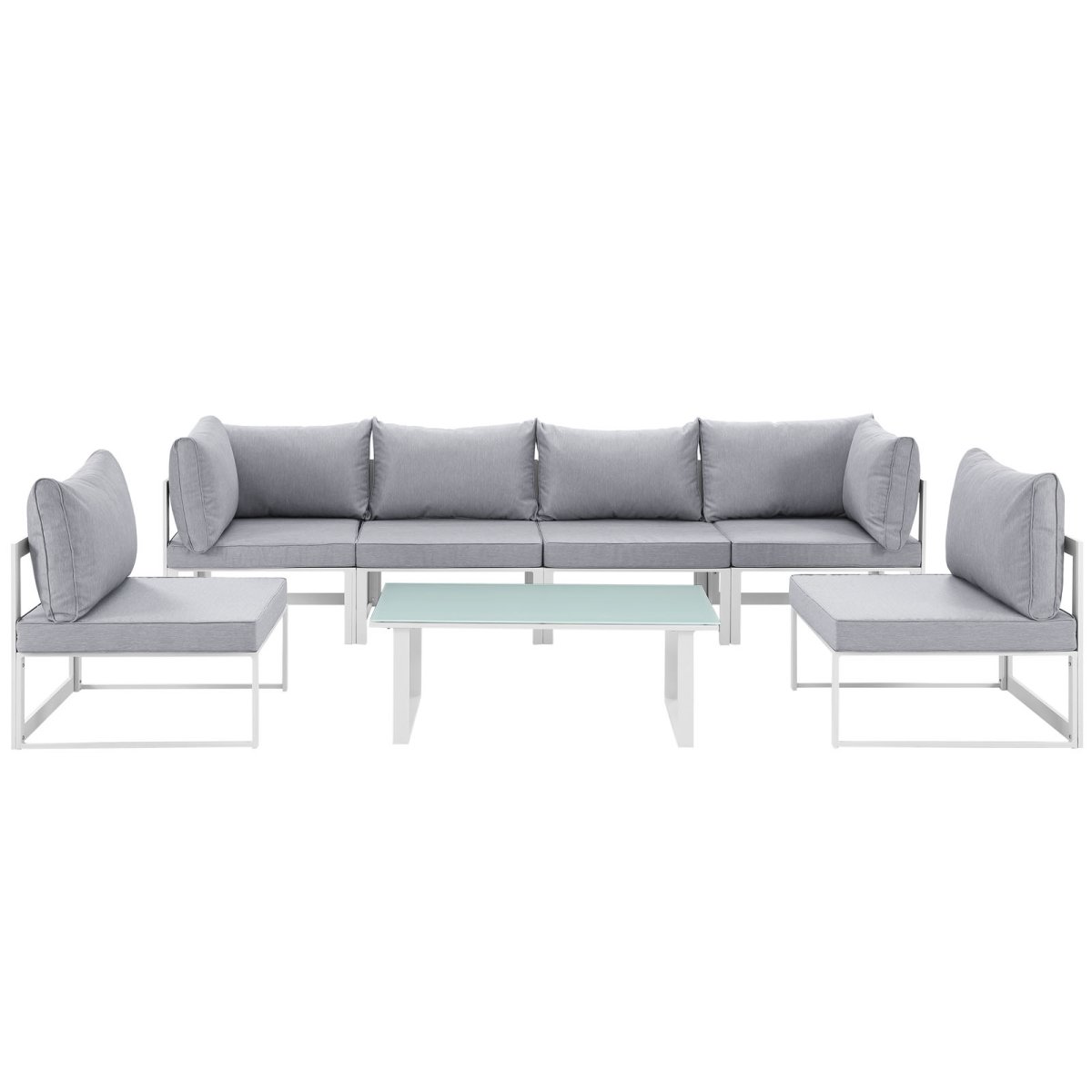 Modway EEI-1729-WHI-GRY-SET Fortuna Outdoor Patio Sectional Sofa Set, White & Gray - 7 Piece -  Modway Furniture