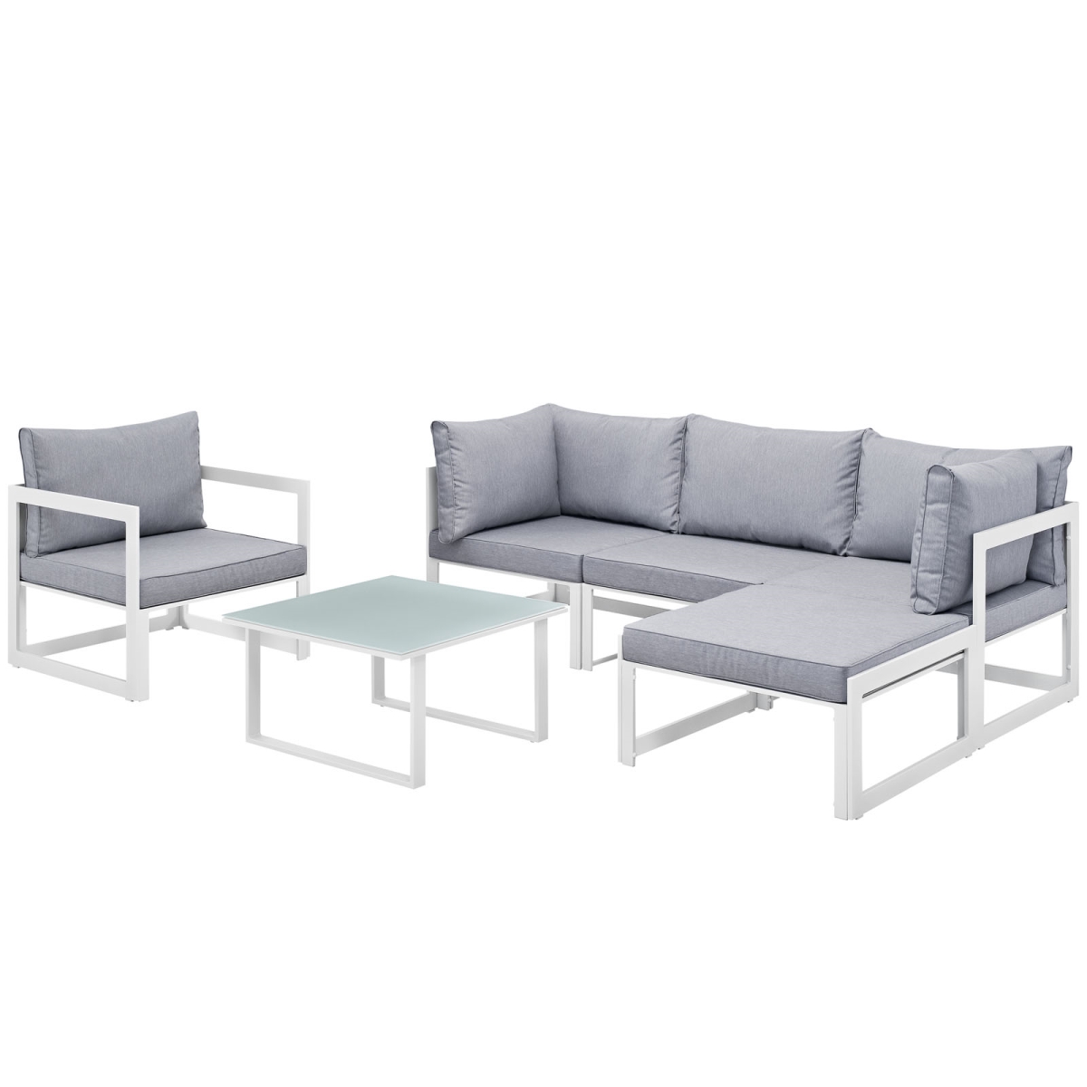 Modway EEI-1731-WHI-GRY-SET Fortuna Outdoor Patio Sectional Sofa Set, White & Gray - 6 Piece -  Modway Furniture