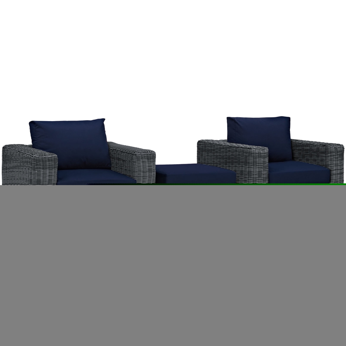 Modway EEI-1905-GRY-NAV-SET Summon Outdoor Patio Sunbrella Sectional Set, Gray & Navy - 3 Piece -  Modway Furniture