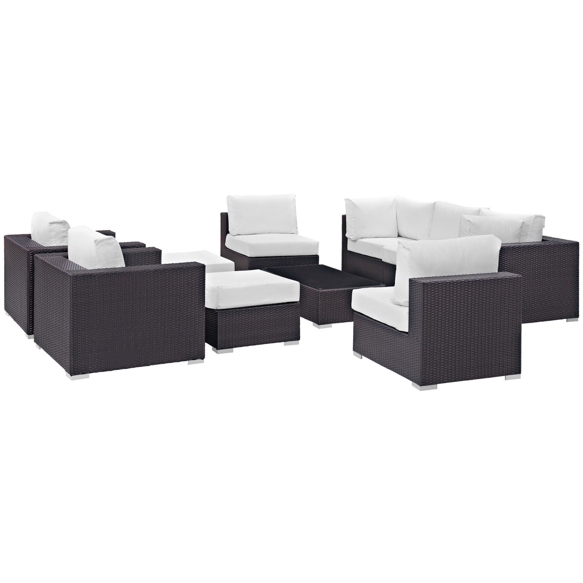 Modway EEI-2169-EXP-WHI-SET Convene Outdoor Patio Sectional Set, Espresso White - 10 Piece -  Modway Furniture