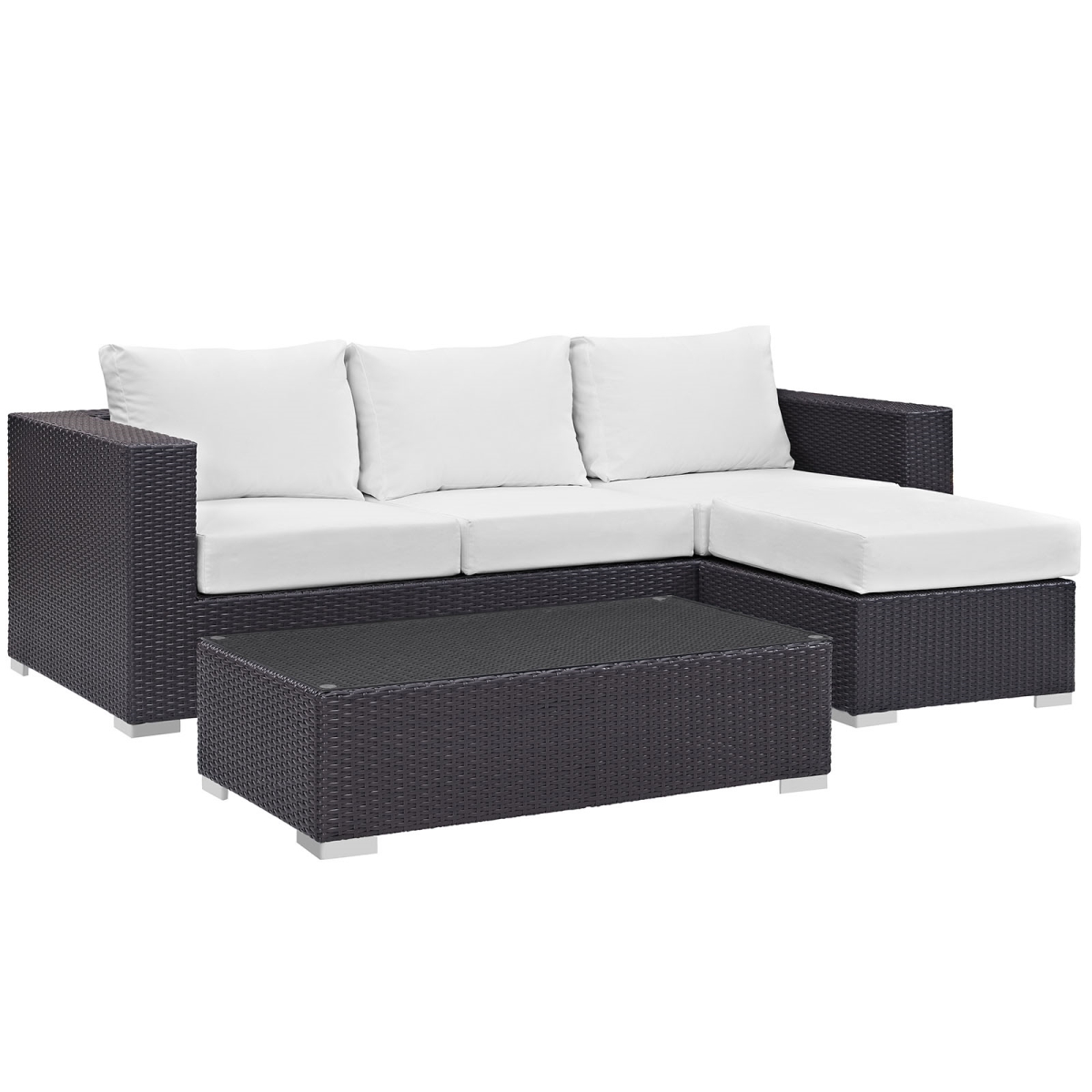 Modway EEI-2178-EXP-WHI-SET Convene Outdoor Patio Sofa Set, Espresso White - 3 Piece