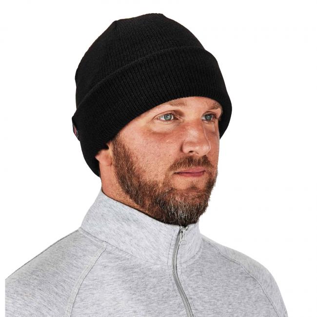 Zippered Rib Knit Beanie Hat - Black - One Size - Insulated for Warmth
