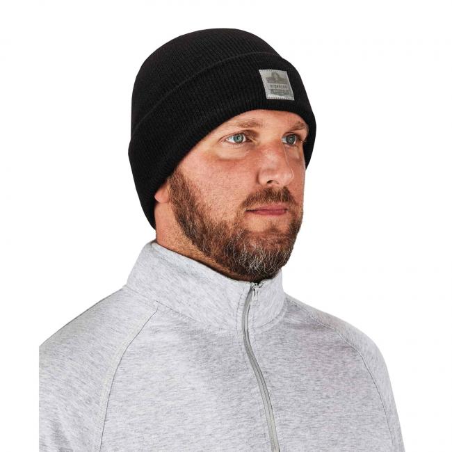 16808 Cuffed Rib Knit Beanie Hat, Black