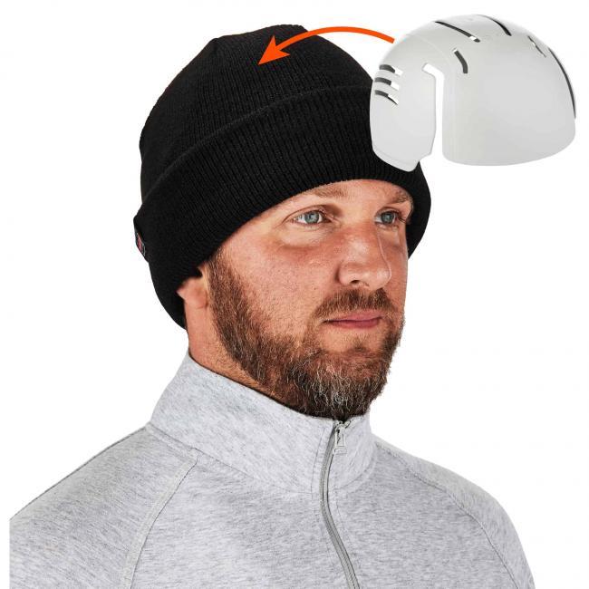 16811 Zippered Rib Knit Beanie Hat, Black