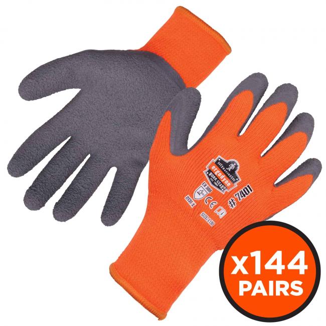 Coated Winter Work Gloves - Orange - Large - Lightweight & Durable Grip