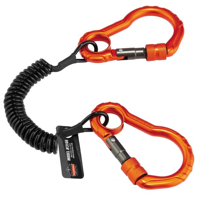 Coiled Lanyard, 4 ft., 2 lb. Weight Capacity, Black/Orange