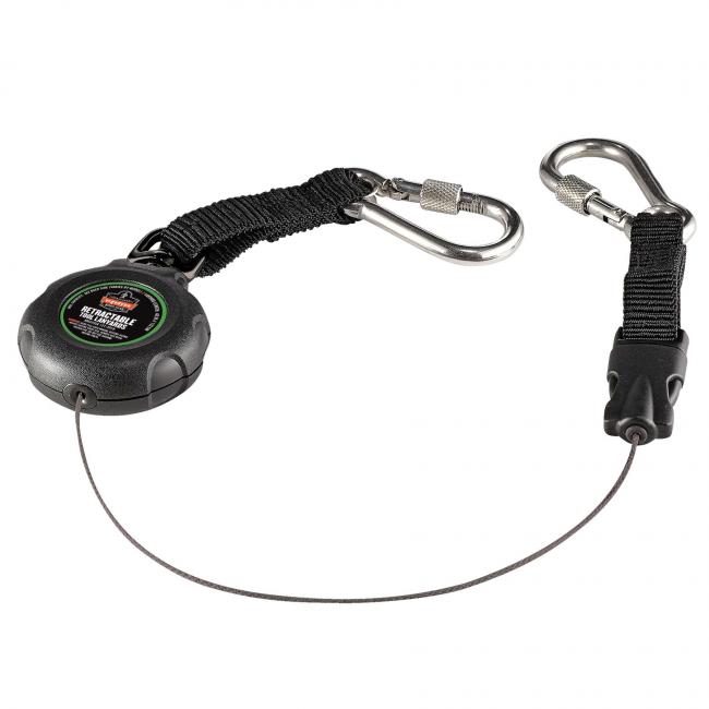 19300 1 lbs Retractable Tool Lanyard with Dual SS Carabiners, Black - Standard