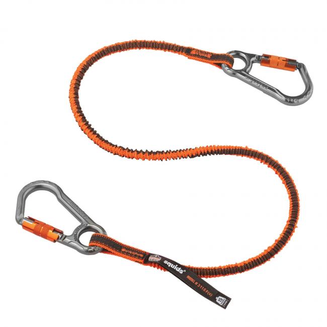 15 lbs Tool Lanyard Dual Locking Carabiner, Orange & Gray - Standard
