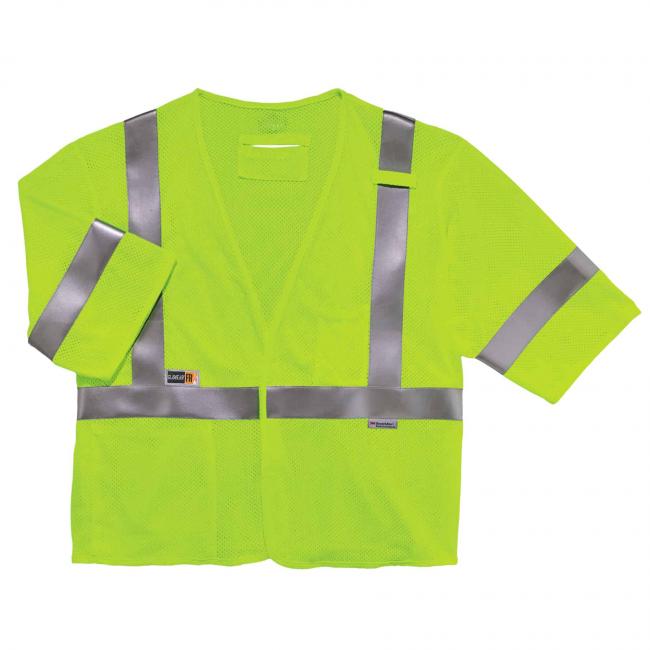 22215 Type R Class 3 High Visibility FR Safety Vest with Modacrylic, Lime - Large & Extra Large