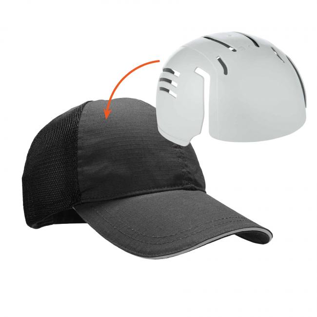 Baseball Cap with Bump Cap Insert - Black - Adjustable - Impact-Resistant