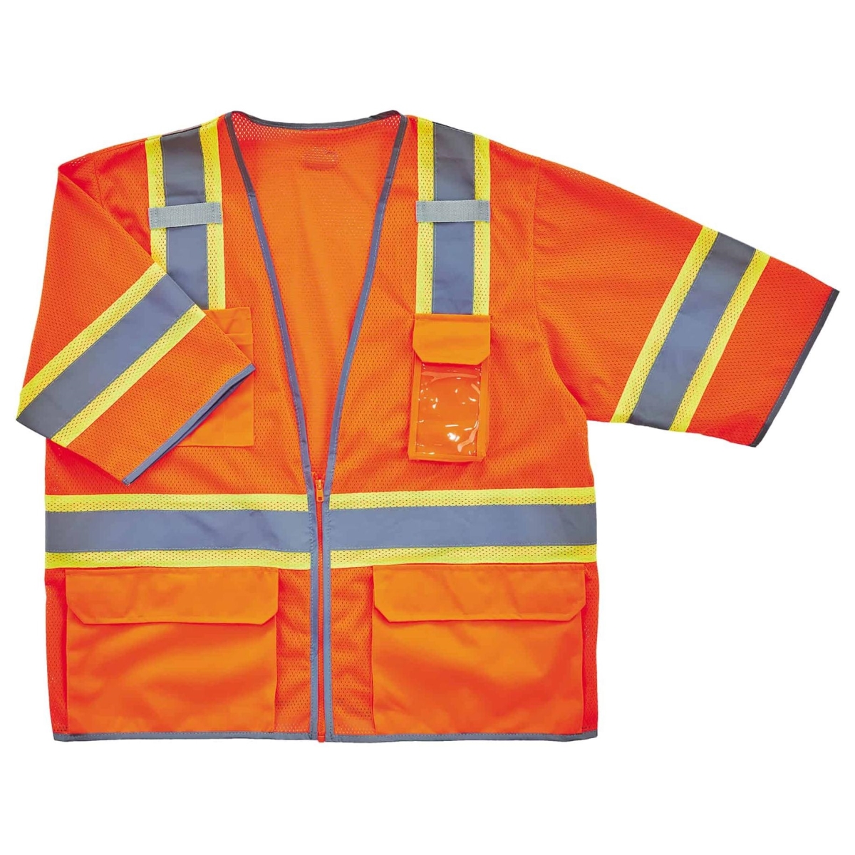 Orange Two-Tone Hi-Vis Class 3 Surveyor, Polyester Mesh, Zipper Closure, 4 Outside Pockets, Orange