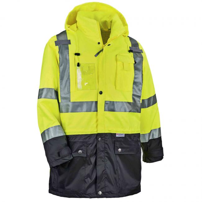 Hi-Vis Jacket, 300D Oxford Polyester Outer Shel, Class 3 Type R, Lime/Black, L