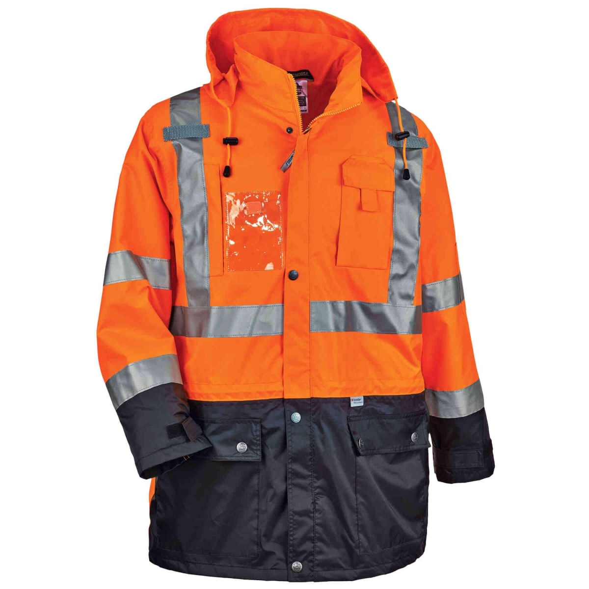 Hi-Vis Jacket, 300D Oxford Polyester Outer Shel, Class 3 Type R, Orange/Black, 5XL