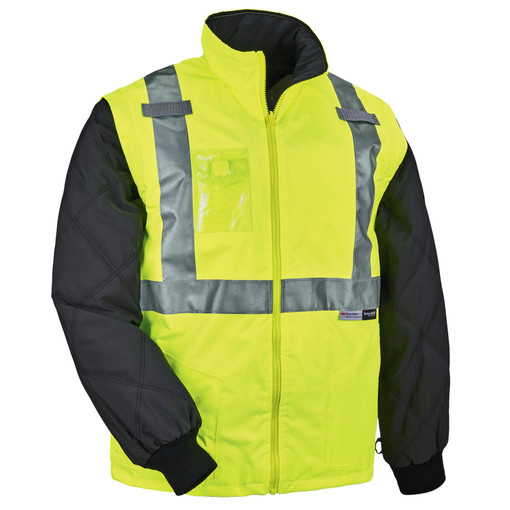 25493 Type R Class 2 Thermal High Visibility Jacket with Removable Sleeves, Lime - Medium