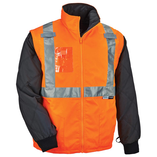 25513 Type R Class 2 Thermal High Visibility Jacket with Removable Sleeves, Orange - Medium