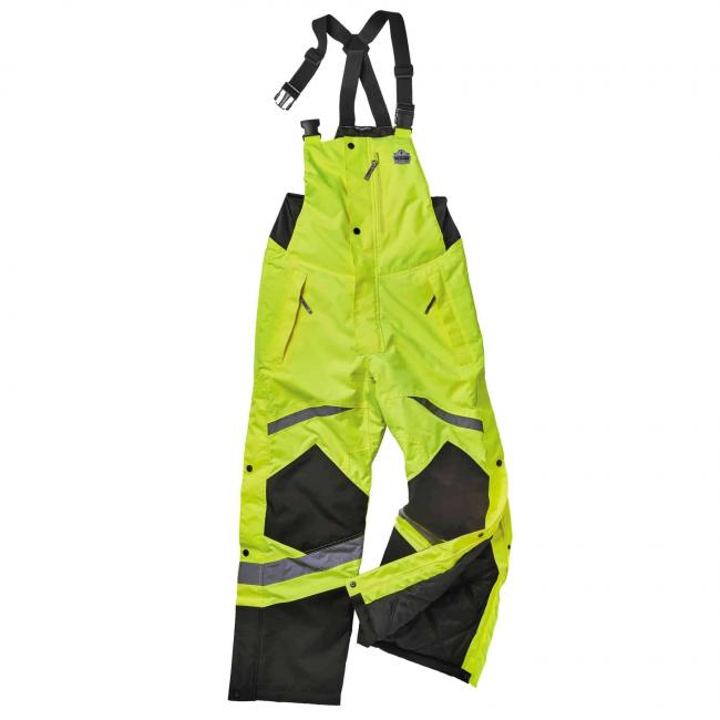 Insulated Thermal Bib, Unisex, Small, Hi-Viz Lime, 300D Polyester, 32 in L Inseam, 8928