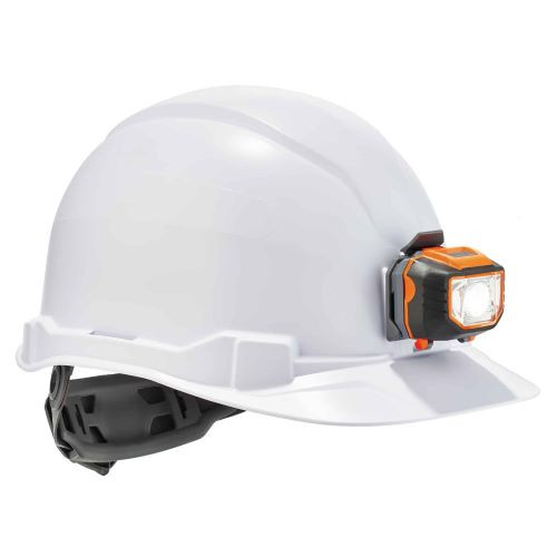 60142 Class E Cap-Style Hard Hat Plus LED Light with Ratchet Suspension, White
