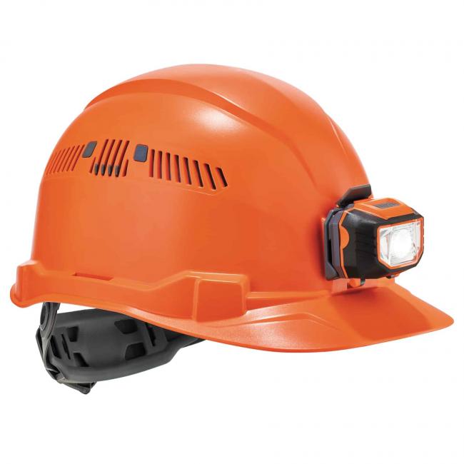 60147 Class C Cap-Style Hard Hat Plus LED Light with Ratchet Suspension, Orange