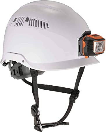 LED Vented Hard Hat - White - Lightweight - Integrated LED Light