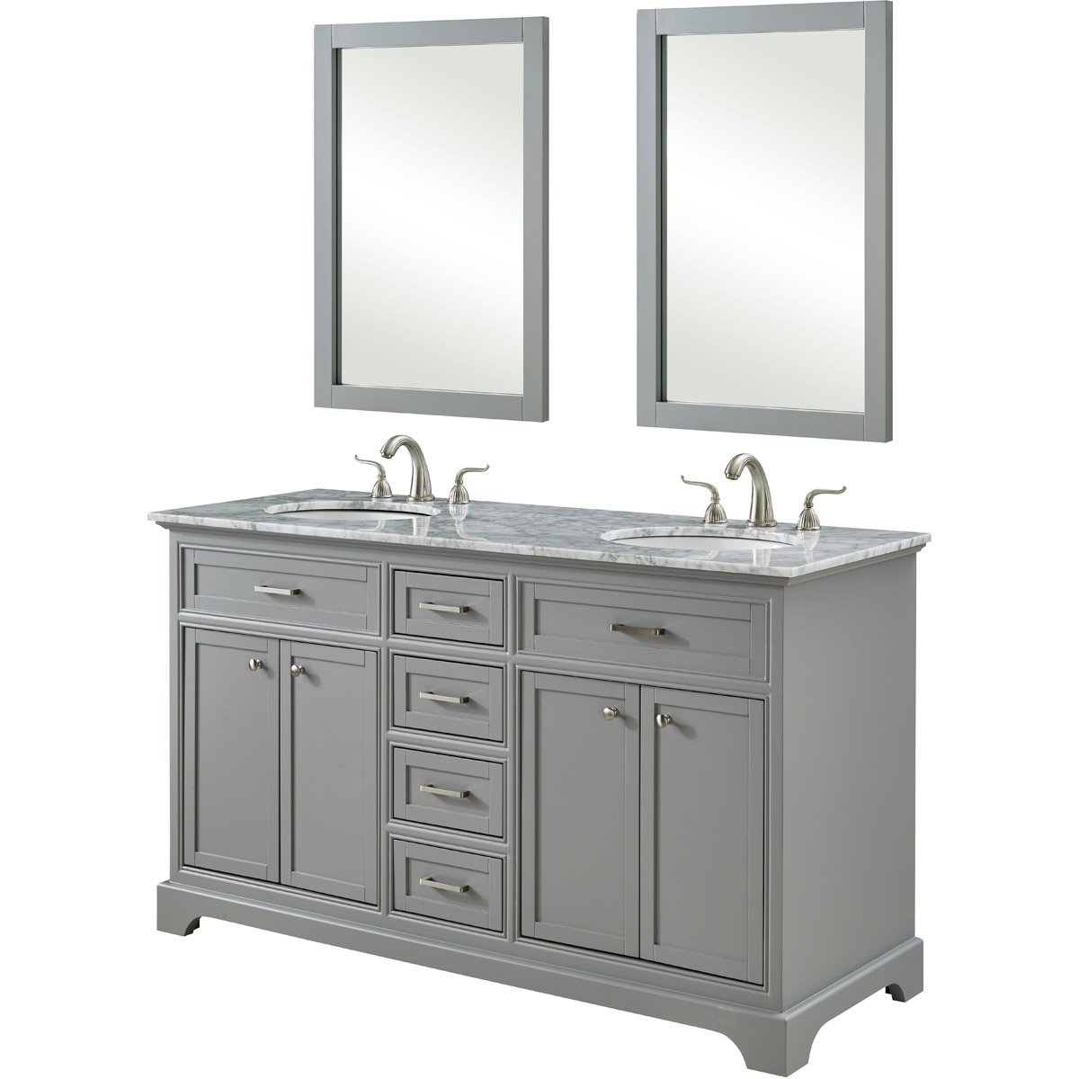 VF15060DGR 60 in. Double Bathroom Vanity Set, Light Grey -  Elegant Decor