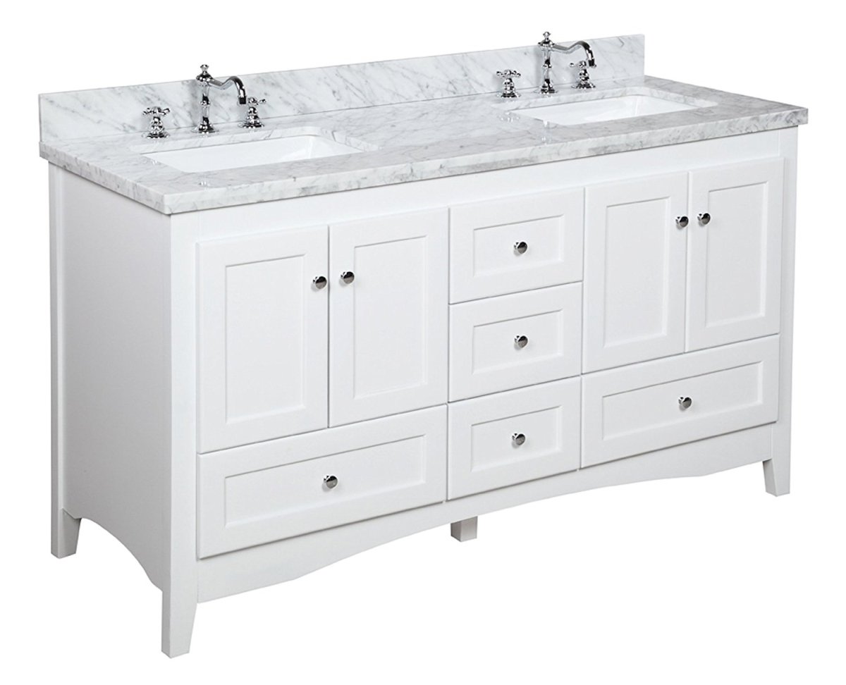 VF12560DWH 60 in. Double Bathroom Vanity Set - Marble Counter Top, White -  Elegant Decor