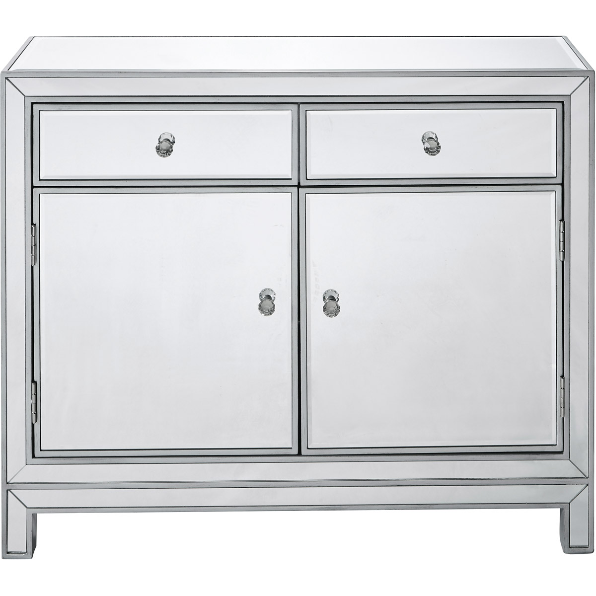 Nightstand 2 Drawers 2 Doors, Antique Silver Paint - 38 x 12 x 32 in.