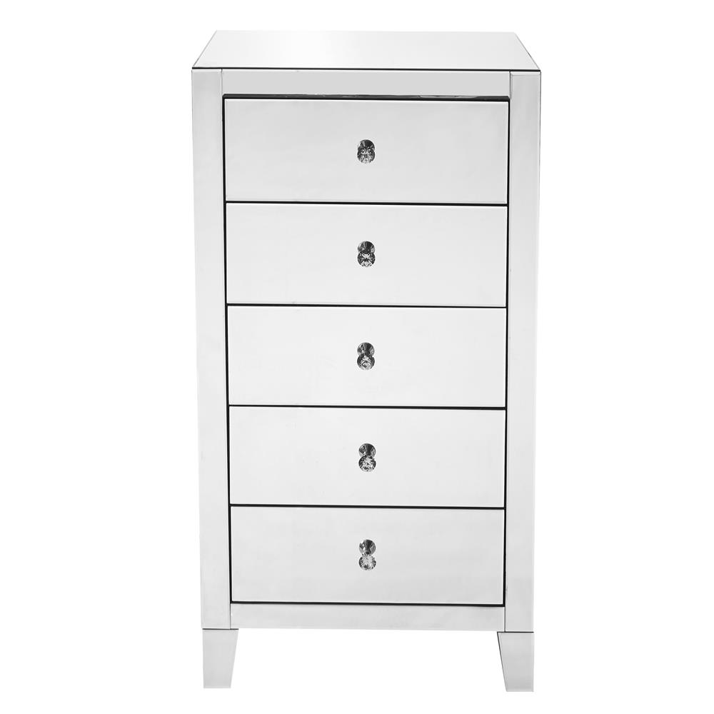24 x 18 x 45 in. 5 Drawer Chest, Clear Mirror