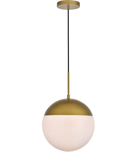 Eclipse 1 Light Pendant Ceiling Light with Frosted White Glass, Brass
