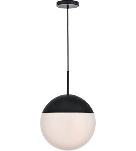 Eclipse 1 Light Pendant Ceiling Light with Frosted White Glass, Black