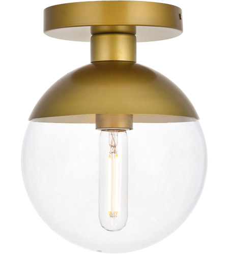 Eclipse 1 Light Flush Mount Ceiling Light with Clear Glass, Brass