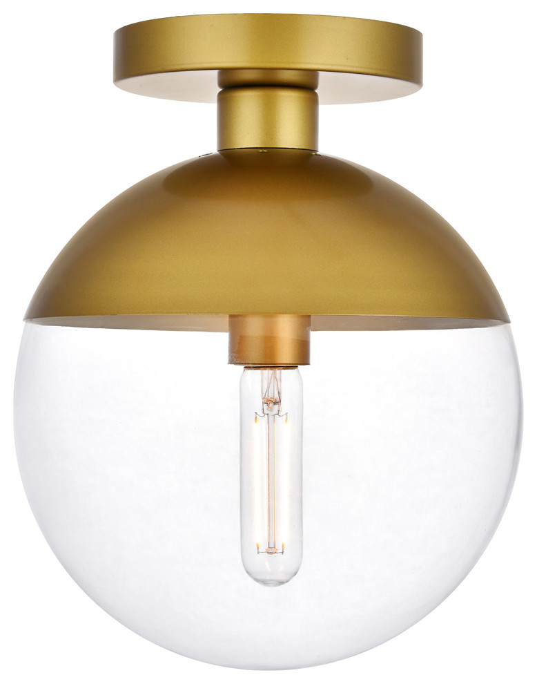 Eclipse 1 Light Flush Mount Ceiling Light with Clear Glass, Brass