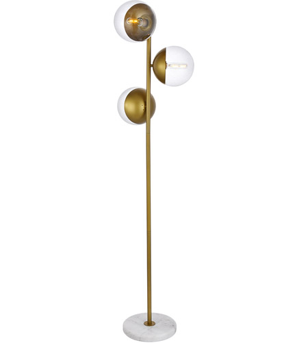 65.5 in. Eclipse 3 Light Floor Lamp Portable Light with Clear Glass, Brass
