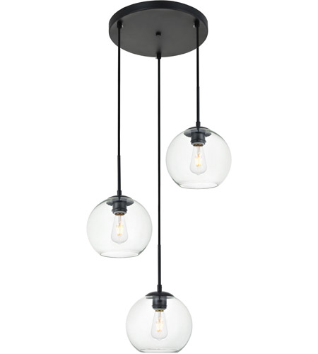Baxter 3 Light Pendant Ceiling Light with Clear Glass, Black