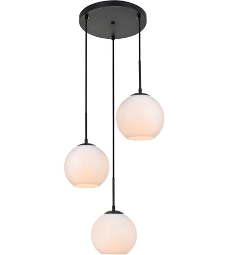 Baxter 3 Lights Pendant Ceiling Light with Frosted White Glass, Black